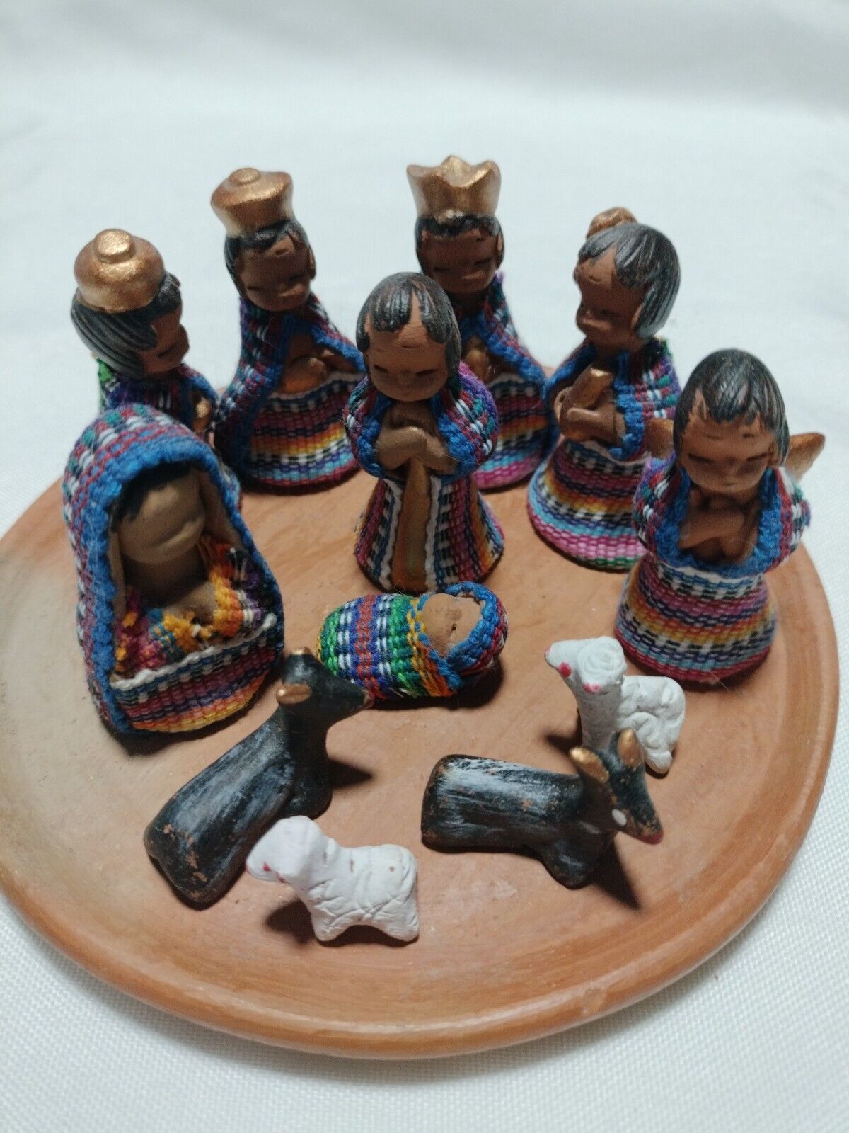 Nativity Set Guatemala-Hand Made by Mayan Artists Set Of 12 on Clay Tray