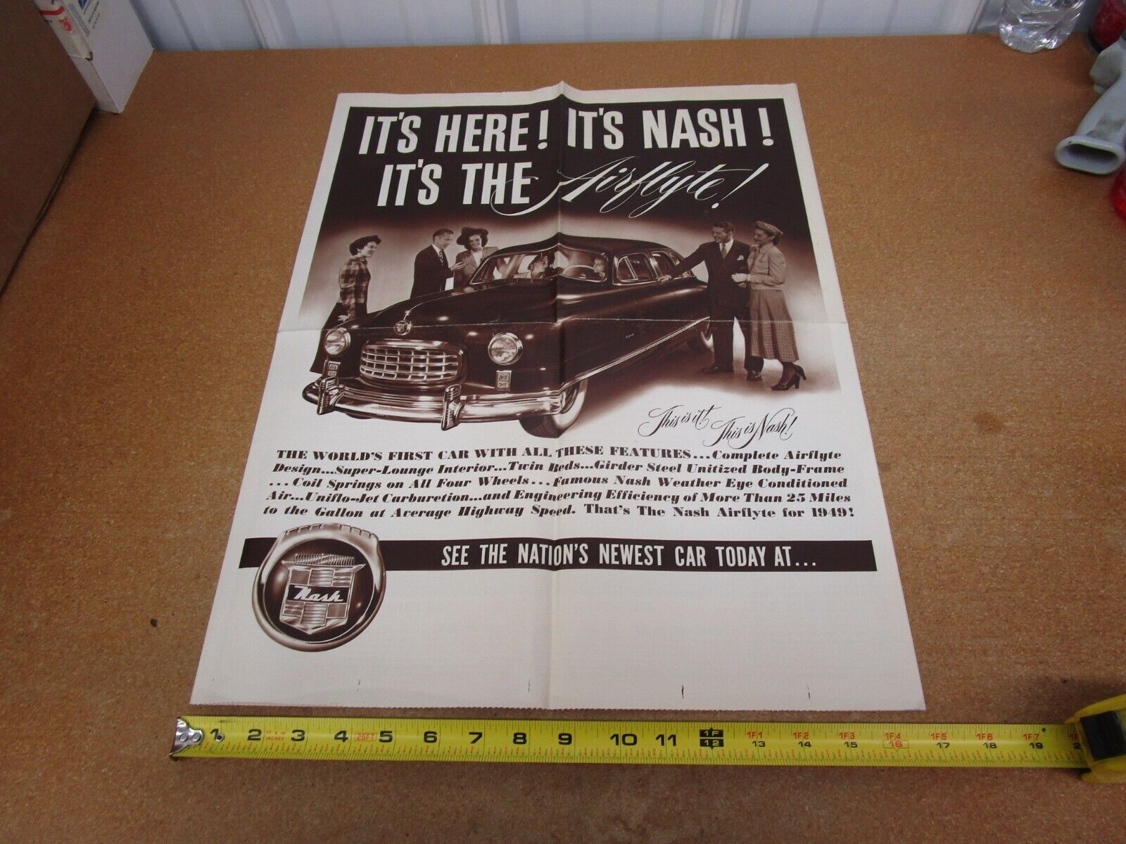 1949 Nash Airflyte 600 Ambassador sales brochure 4pg folder ORIGINAL literature