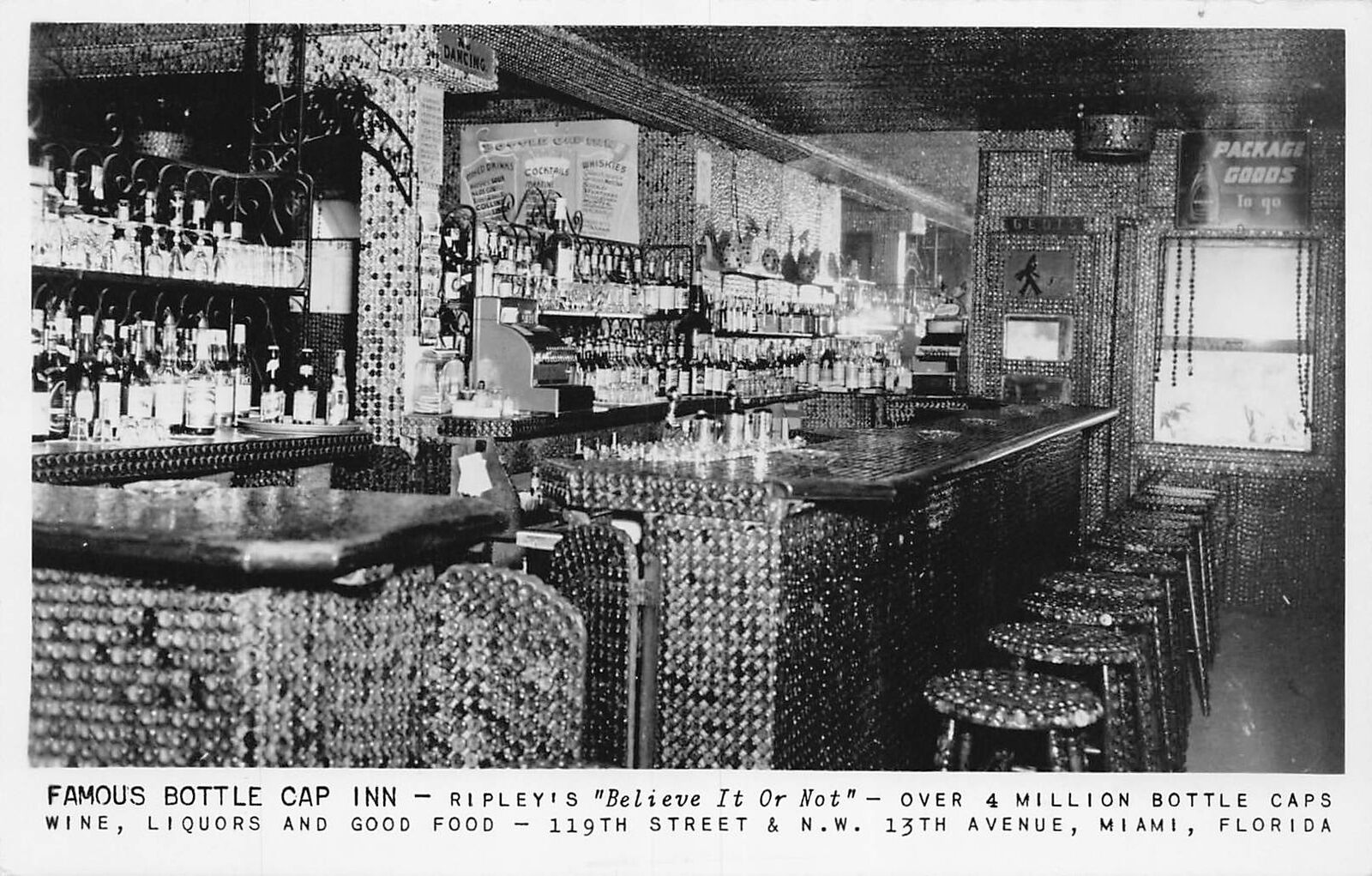 J82/ Miami Florida RPPC Postcard c1950s Famous Bottle Cap Inn Interior 348