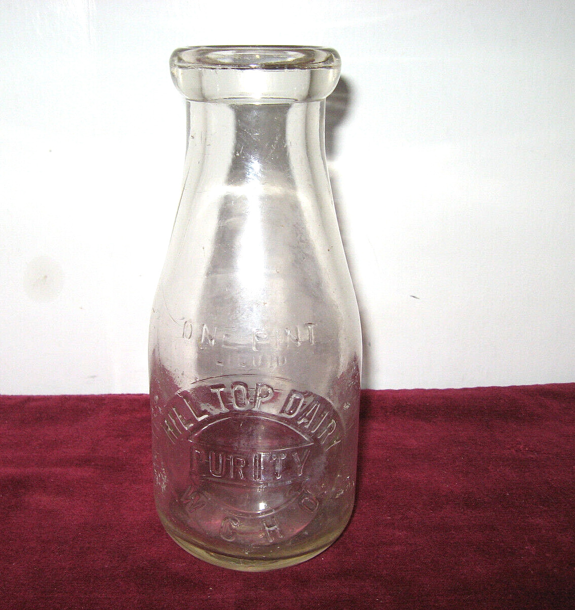 Vintage Milk Bottle 1 Pint Hill Top Dairy W C H O