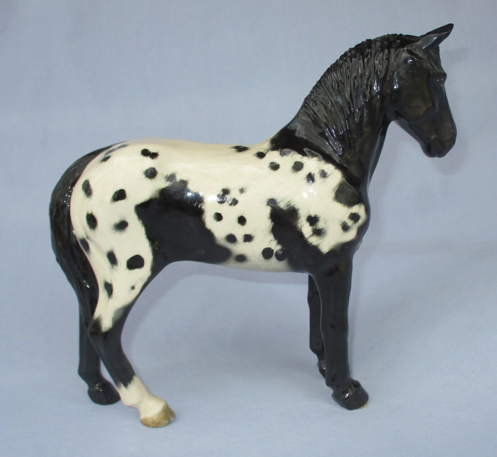 Ceramic Horse Figurine Appaloosa Lenham Pottery England Black gloss vintage UK 