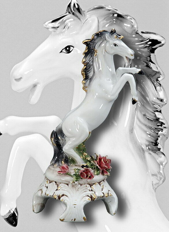 Capodimonte Standing Horse with flowers 10x26