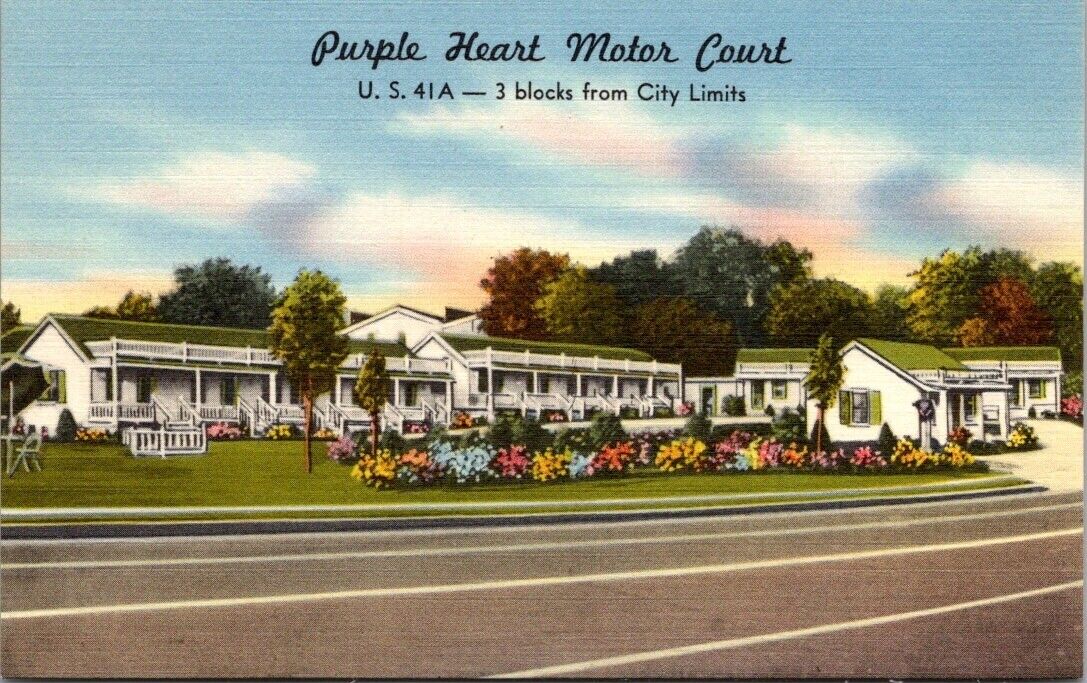 Nashville TN-Tennessee, Purple Heart Motor Court Advertising, Vintage Postcard