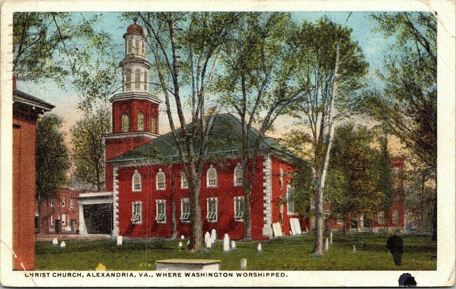 Chirst Church Alexandria VA Virgina Antique WB Postcard Cancel PM Norfolk WOB