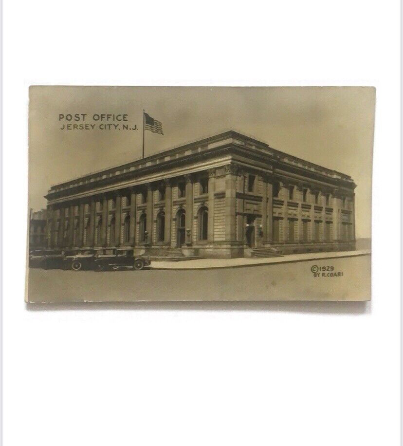 NJ Jersey City New Jersey RPPC  Photo Postcard Post Office 1929 Signed R. Coari