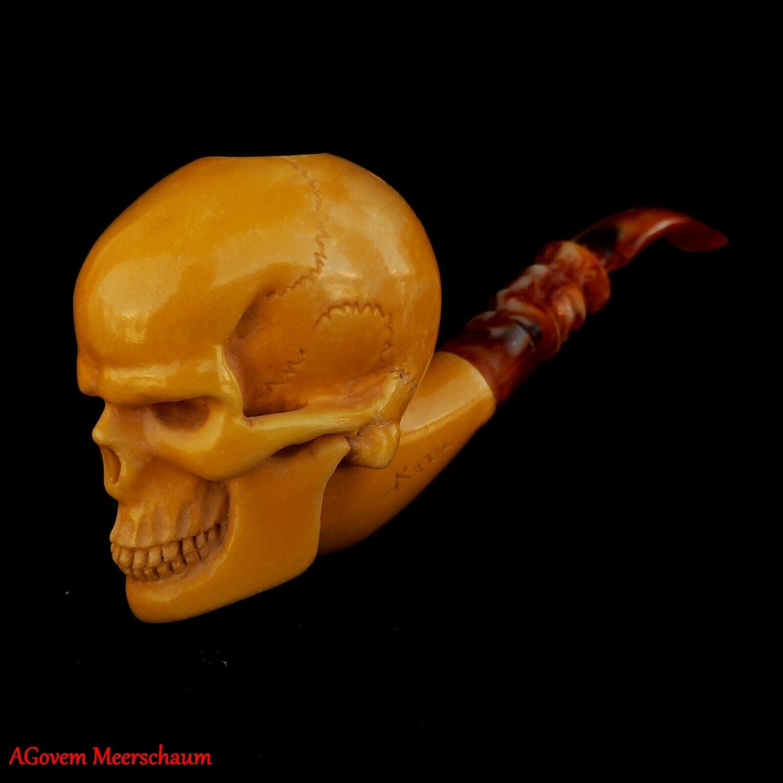 MASTER KENAN Handcarved Skull Meerschaum Pipe, Carved Turkish Smoking AGM-1601