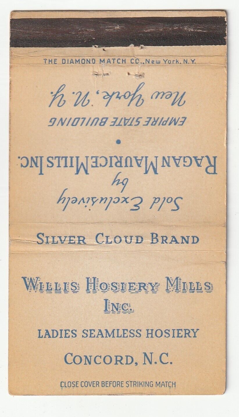 MATCHBOOK COVER - WILLIS HOSIERY MILLS - CONCORD NORTH CAROLINA - SILVER CLOUD