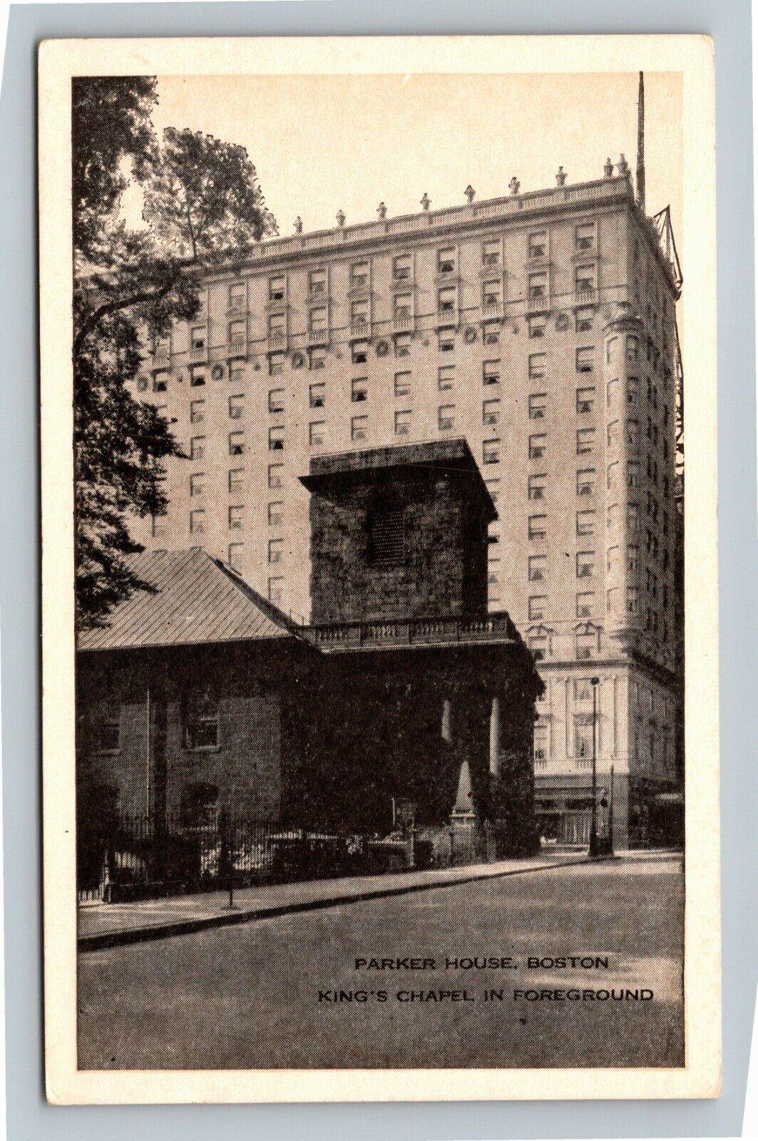 Boston MA, Parker House, Historic Kings Chapel, Massachusetts Vintage Postcard
