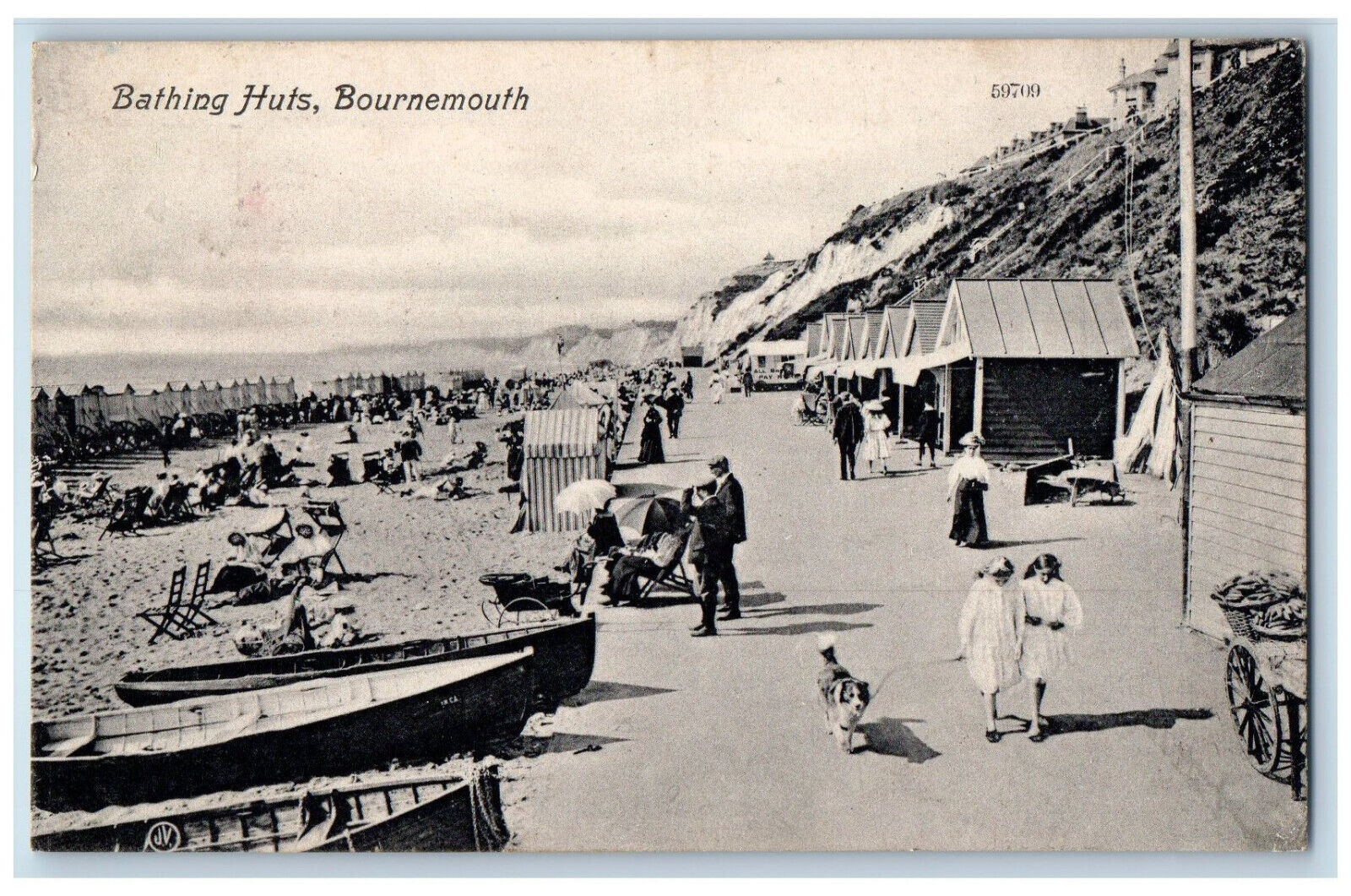 Bournemouth England Postcard Bathing Huts Boat on Landing c1910 Antique