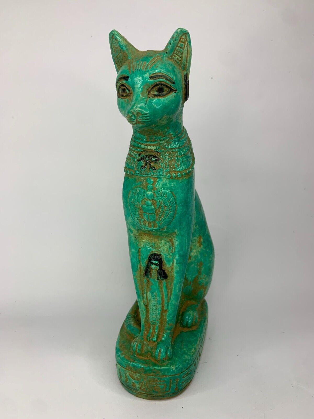 RARE ANCIENT EGYPTIAN ANTIQUE Statue Goddess Cat Bast Bastet with Scarab Isis