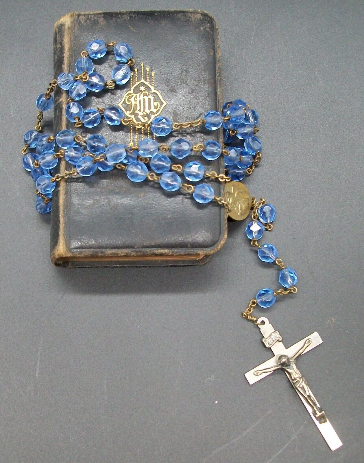 Small Antique Catholic Prayer Book early 1900's with Box Antique Rosery