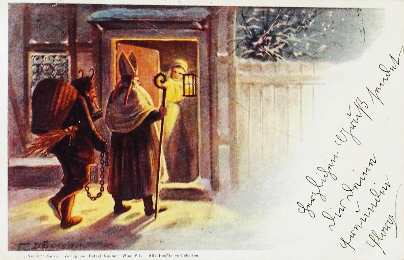 EARLY Signed Docker 1899 Santa Claus with Krampus Vienna