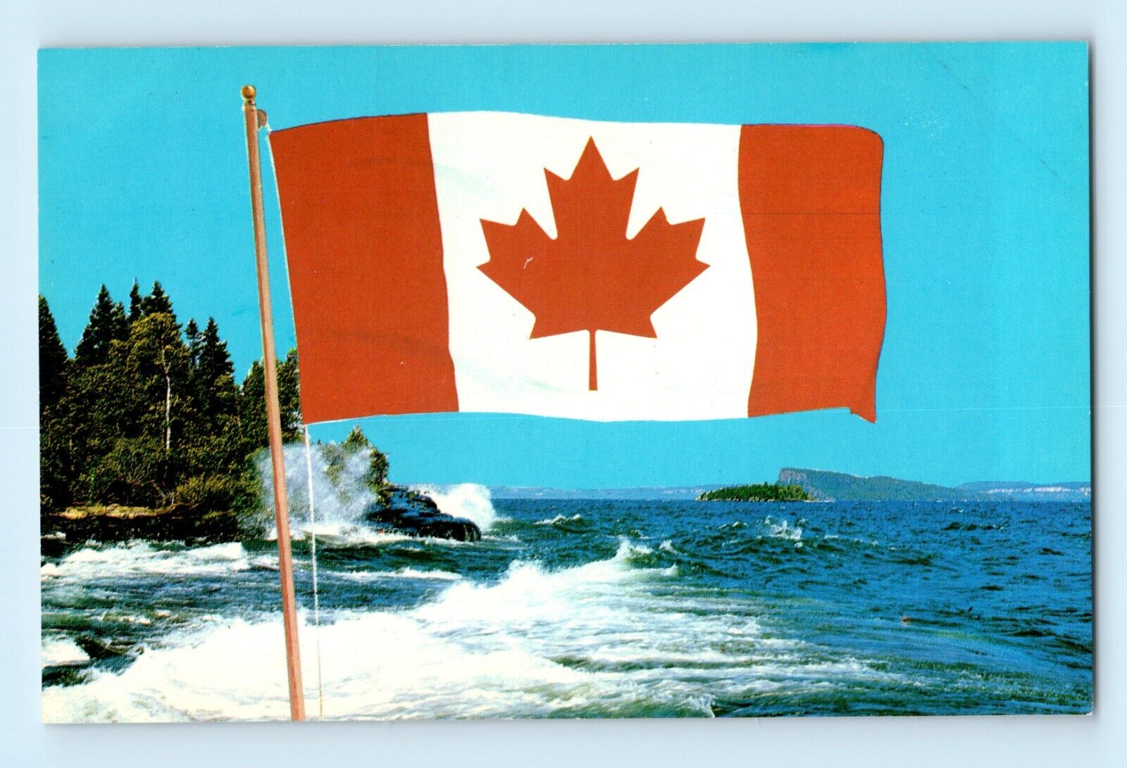 1964 Canada\'s New Flag Maple Leaf Red White Stripe Crashing Waves Postcard C2