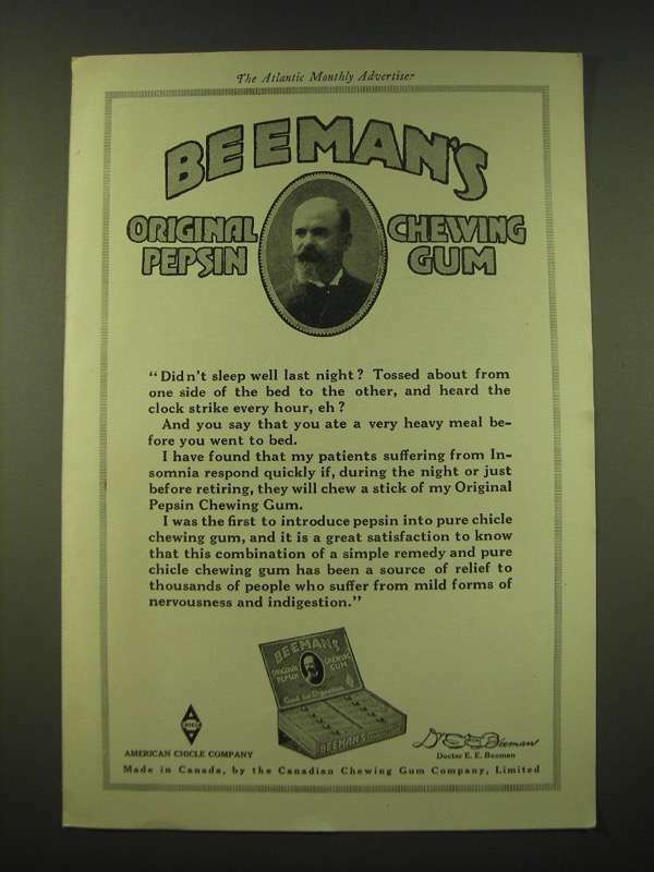 1918 Beeman's Original Pepsin Chewing Gum Ad