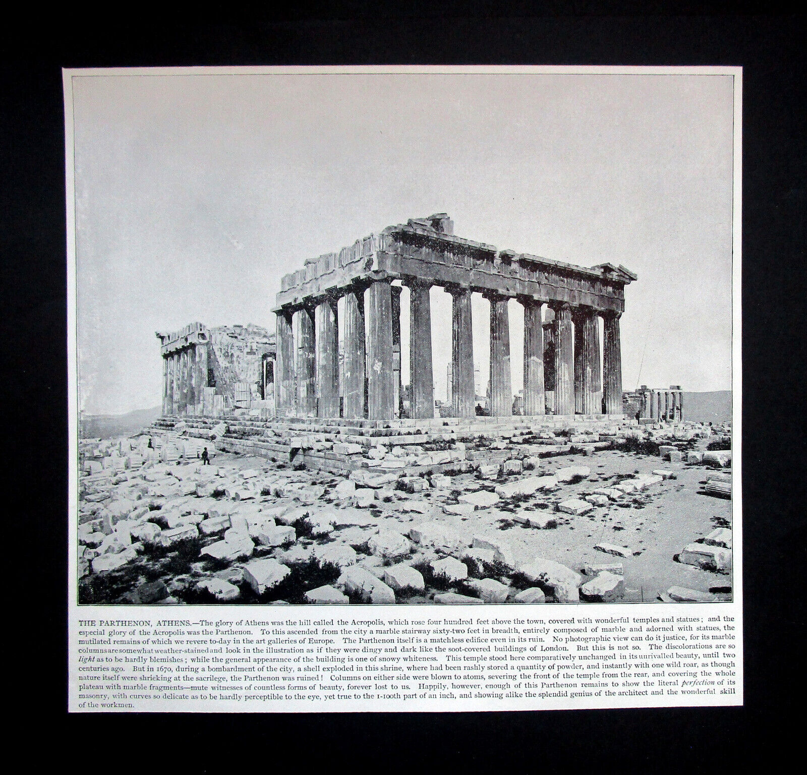 ANTIQUE 1895 PHOTO PRINT FROM A DAMAGED 1896 BOOK  THE PARTHENON  ATHENS  GREECE