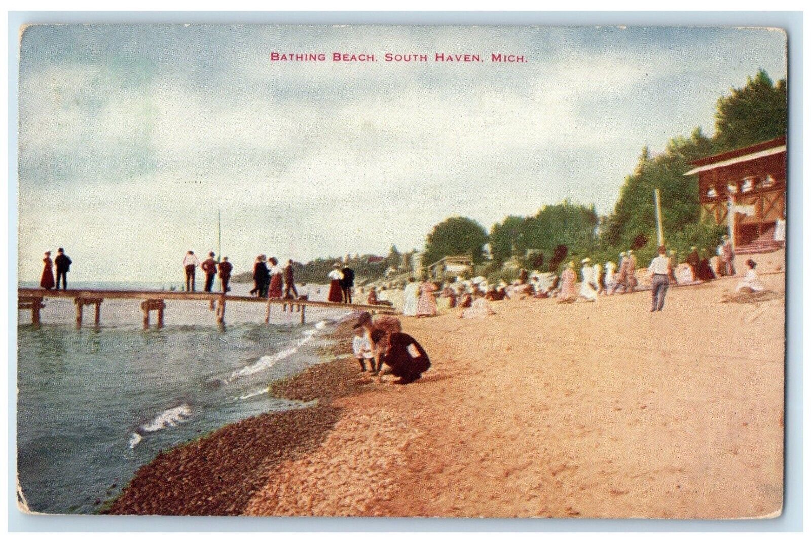 1916 Scenic View Bathing Beach South Haven Michigan MI Vintage Antique Postcard