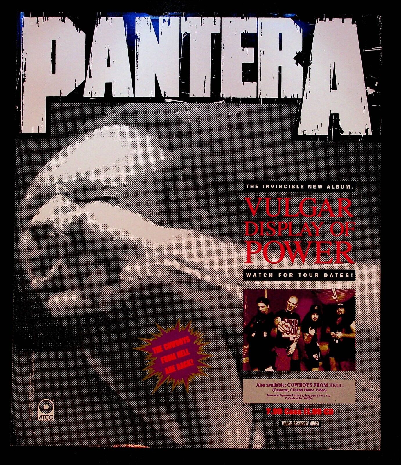 1992 Pantera Vulgar Display of Power album retro promo vintage print ad
