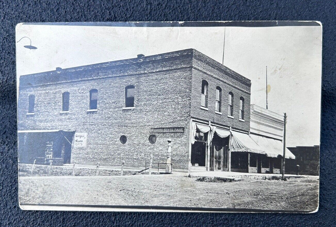 Antique THE BANK CORNER - CRAB ORCHARD, NEBRASKA real photo postcard RPPC