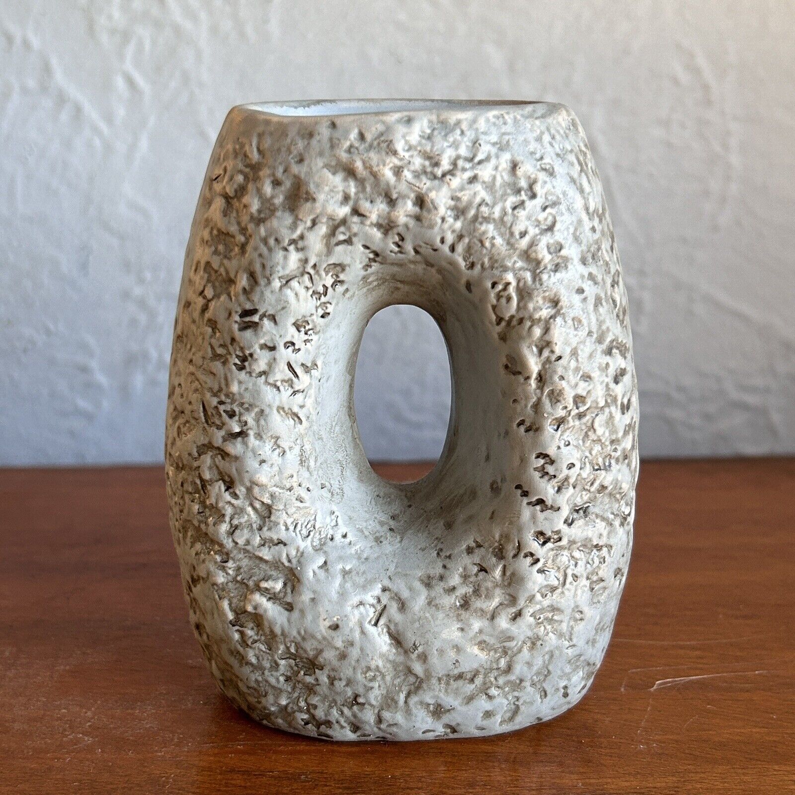 Small Brutalist MCM Lava Texture Ceramic Vase. 4.75”