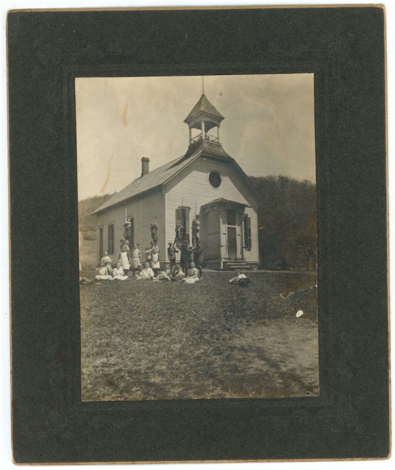 CIRCA 1900'S Rare CABINET CARD Featuring School House with Children & Teacher
