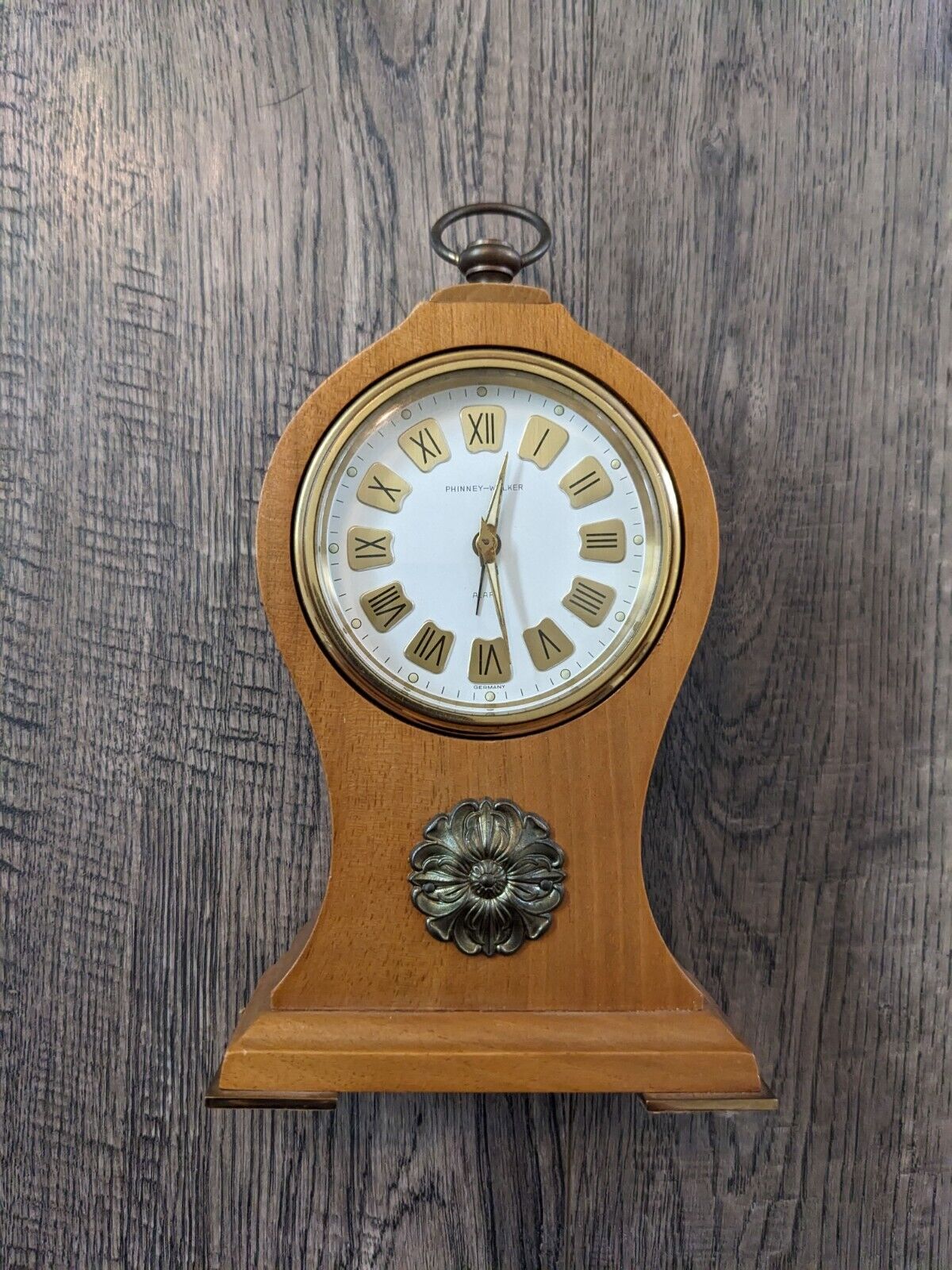 Vintage Phinney Walker Mid-Century Clock Wood And Brass Wind Up Works
