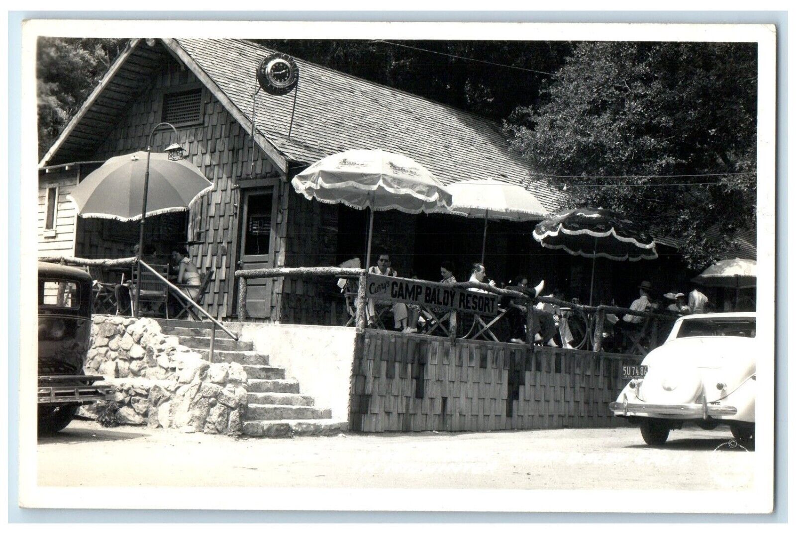 c1940's Carry's Camp Baloy Resort Cars Clock RPPC Photo Vintage Postcard