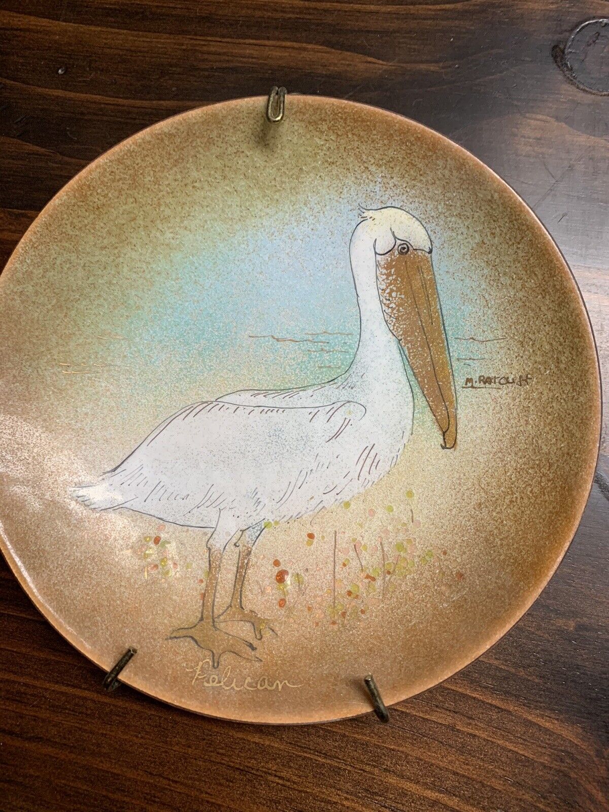 Vintage collectible Pelican painted dish for wall decoration 6