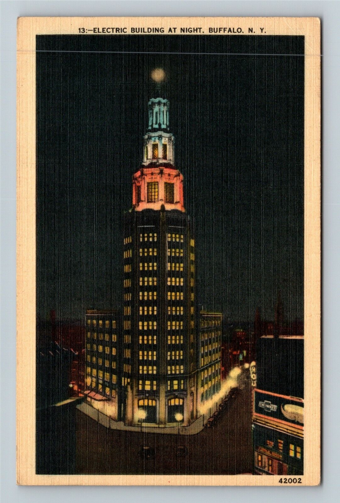 Buffalo, New York, ELECTRIC BUILDING, Night View, Vintage Postcard