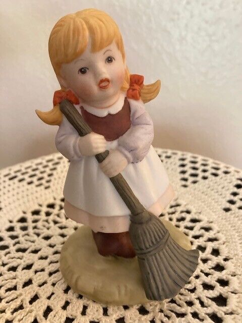 Vintage Porcelain Figurine Blonde Girl Sweeping