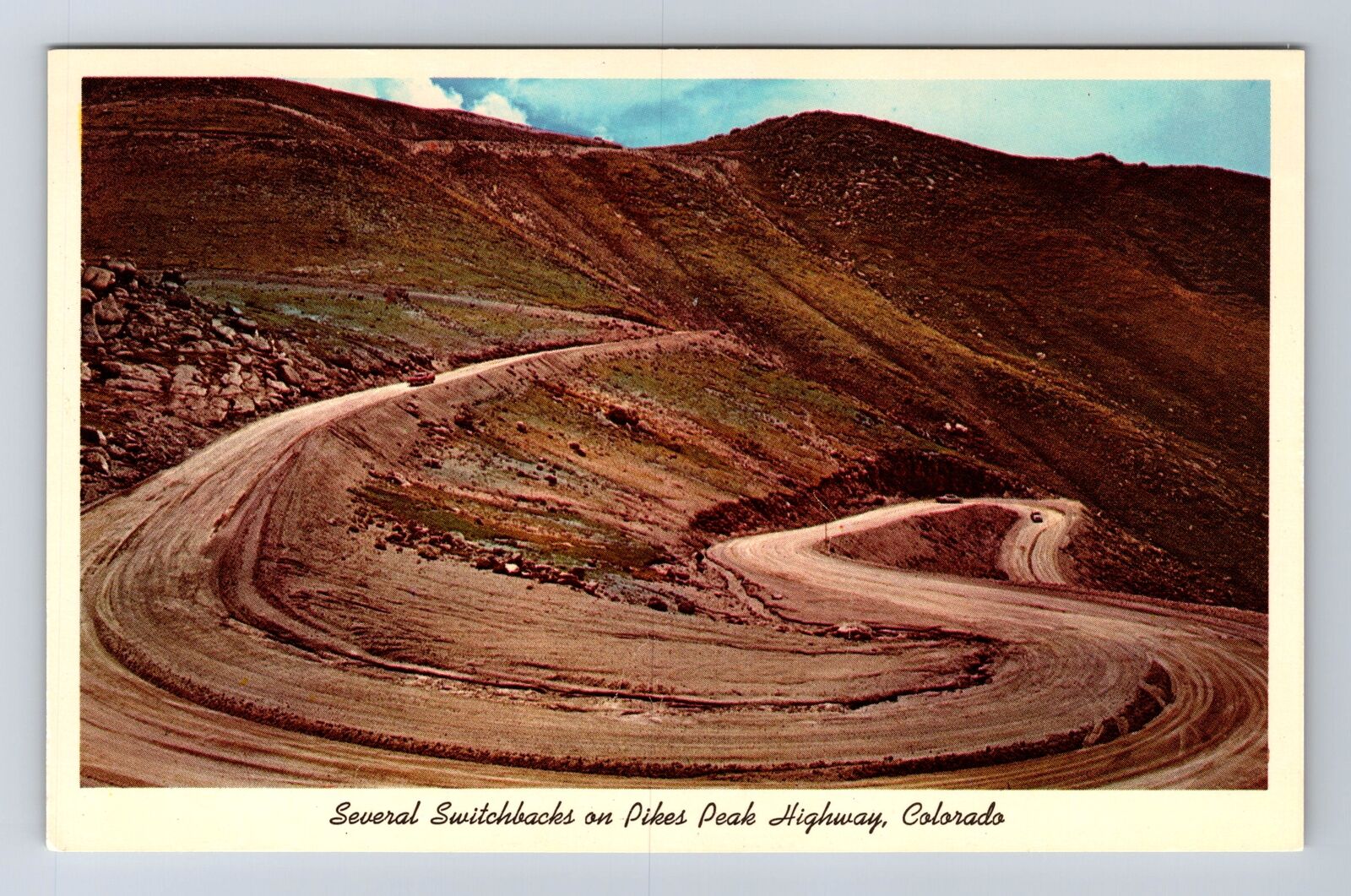 Pikes Peak CO-Colorado, Switchbacks on Highway, Antique Vintage Postcard