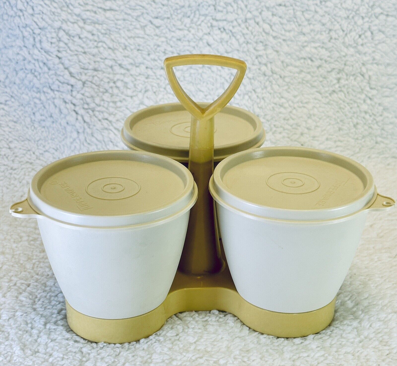 VTG 80s Tupperware Tan Beige Almond CONDIMENT CADDY SET with Lids - NEW