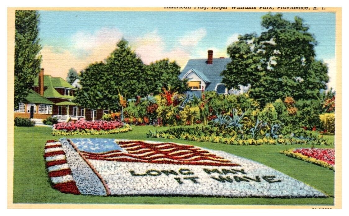 AMERICAN FLAG Roger Williams Park PROVIDENCE, RI linen - Postcard