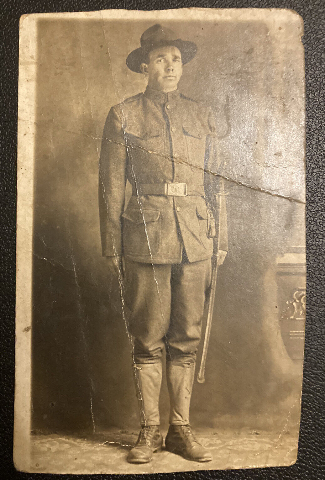 Old 1910's WW1 RPPC Postcard Studio Portrait American Soldier Name Back Robert