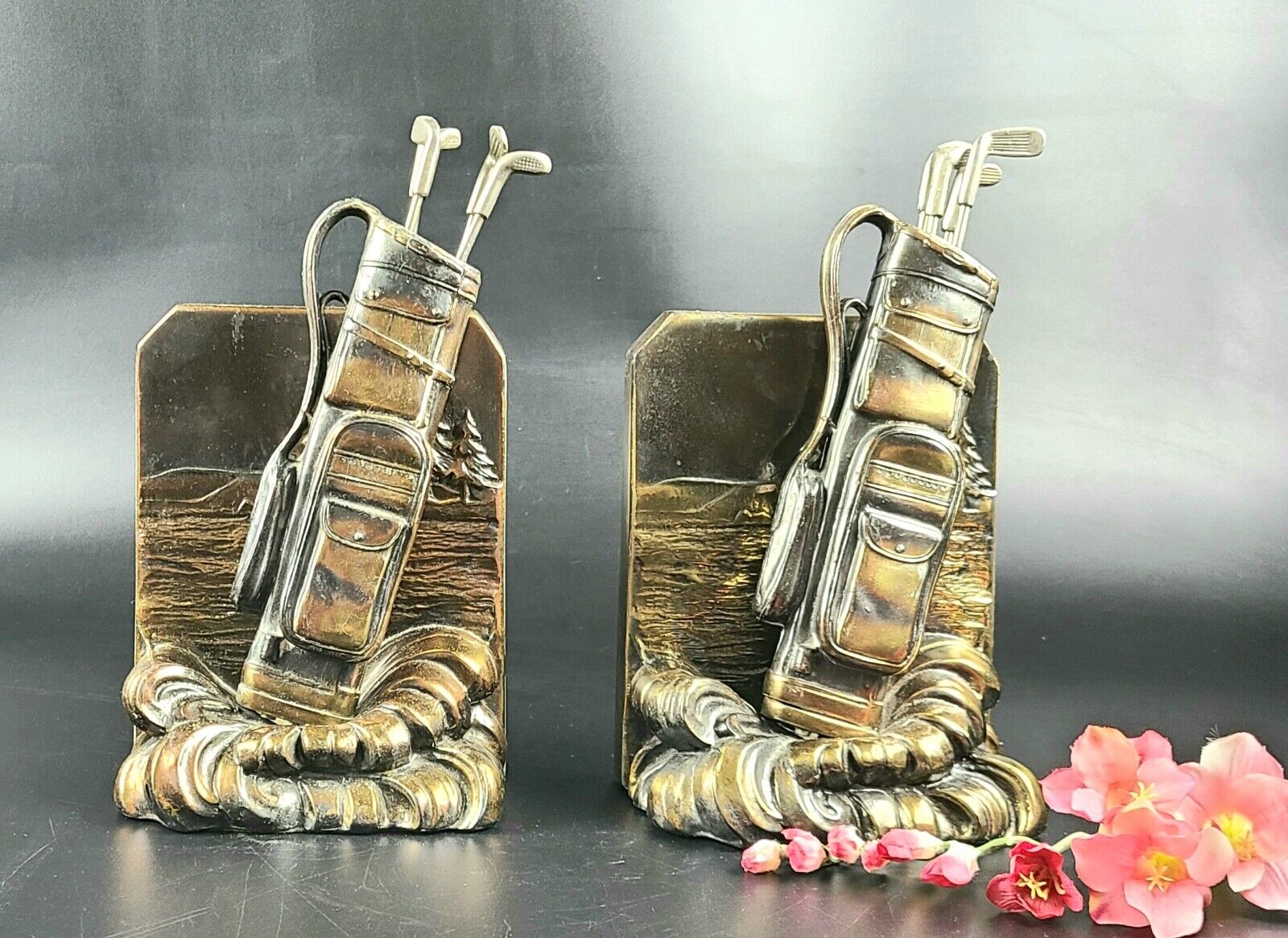 Vintage - Pair - Solid Brass Gold Bag's Book-Ends