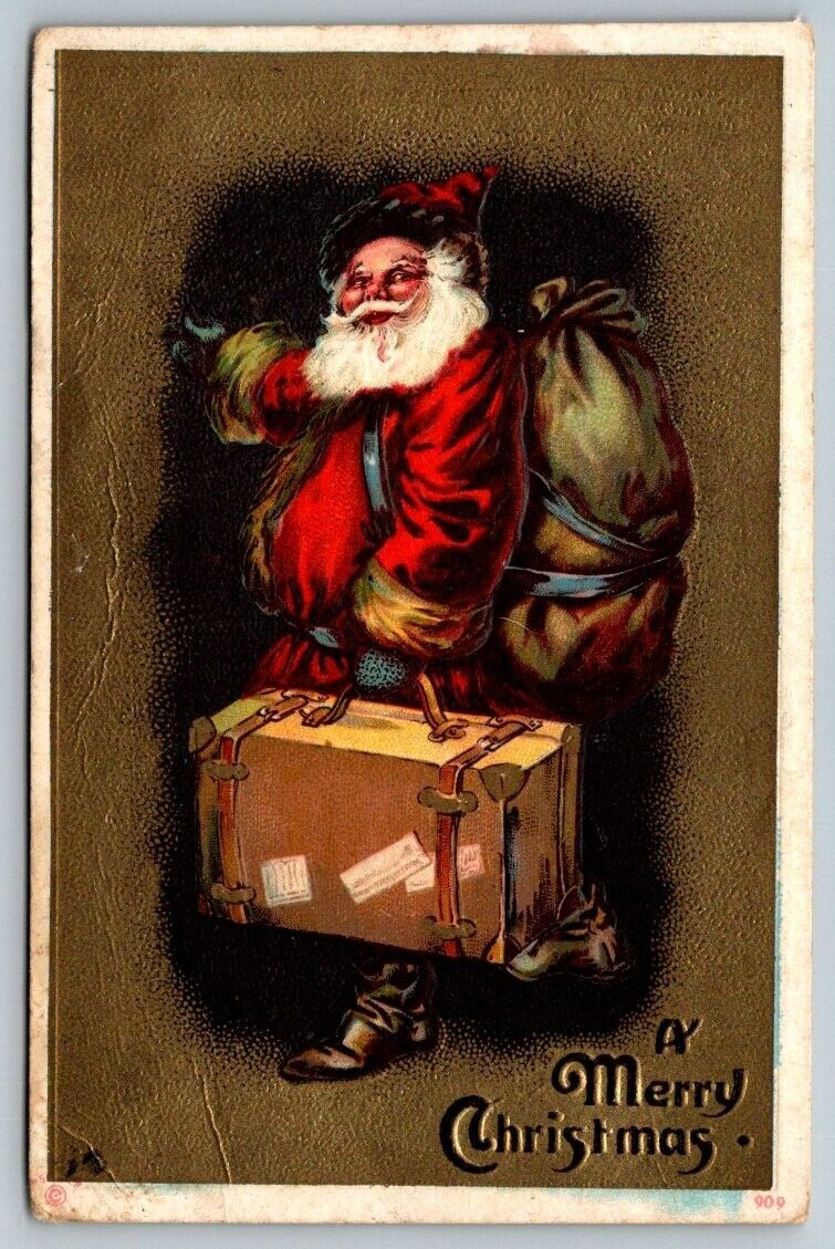 1924  A Merry Christmas  Santa Claus  Postcard