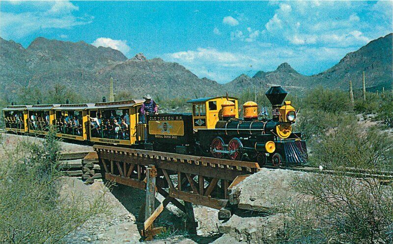 Amusement Miniature Railroad Desert Woodburner Petley Arizona Postcard 9620