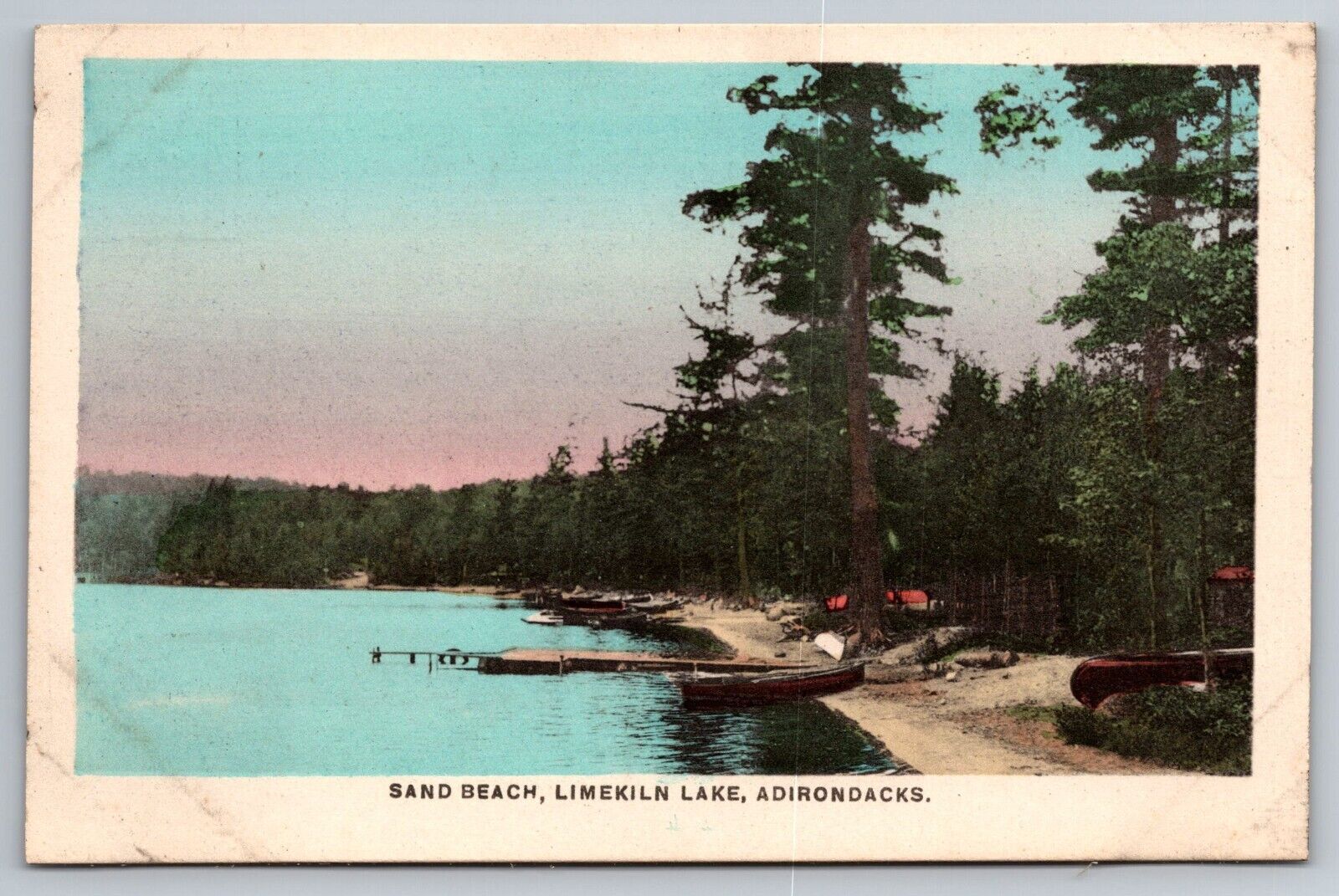 Sand Beach. Adirondacks. Limekiln Lake NY Vintage Postcard