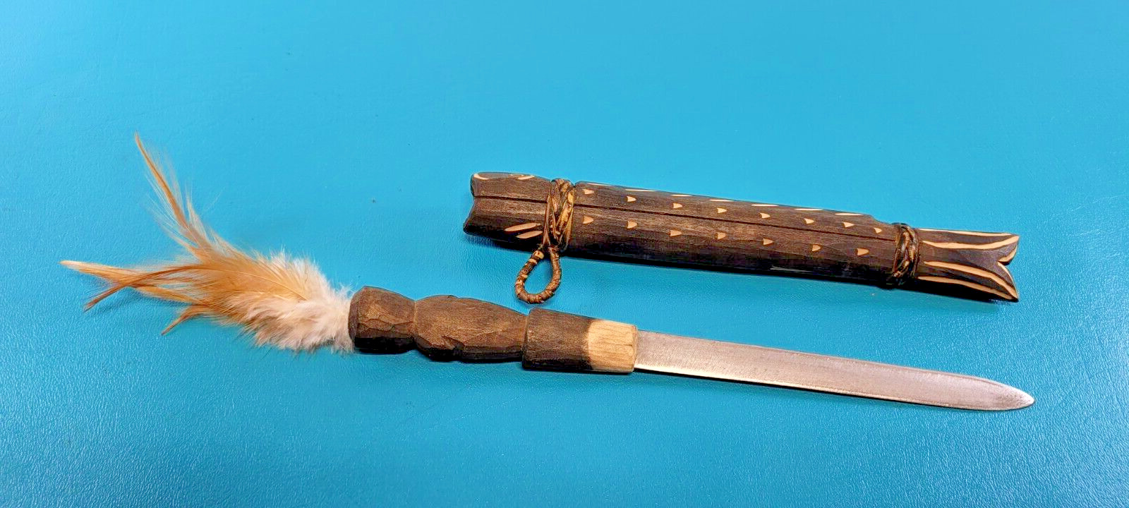 Vintage Southeast Asian Dagger Knife + Wood Scabbard