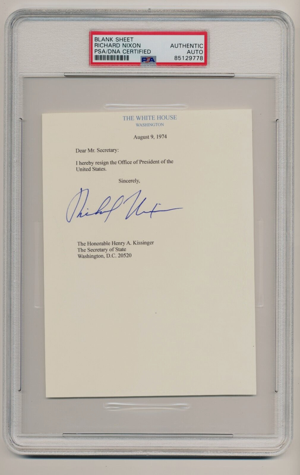 President Richard Nixon Hand Signed Souvenir Resignation Letter PSA/DNA Slabbed