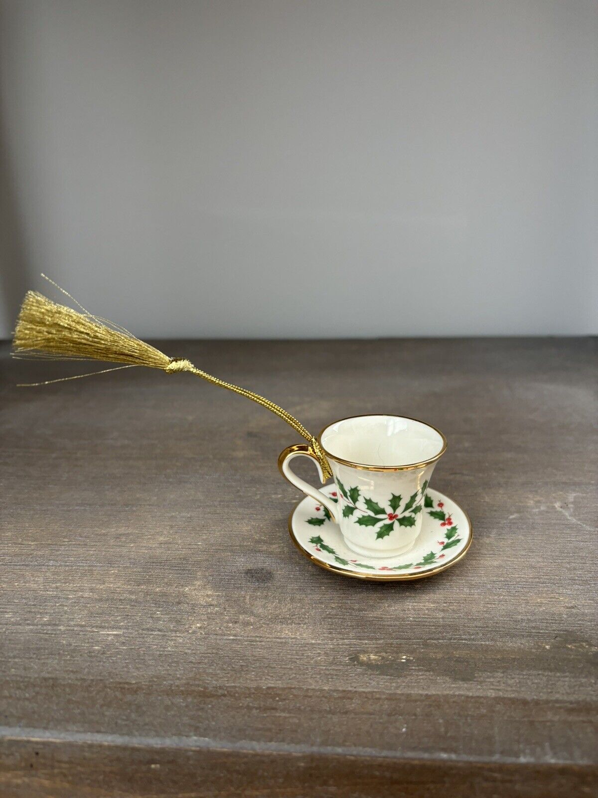 Lenox Holiday Christmas Tree Ornament Tea Cup and Saucer Porcelain Teacup