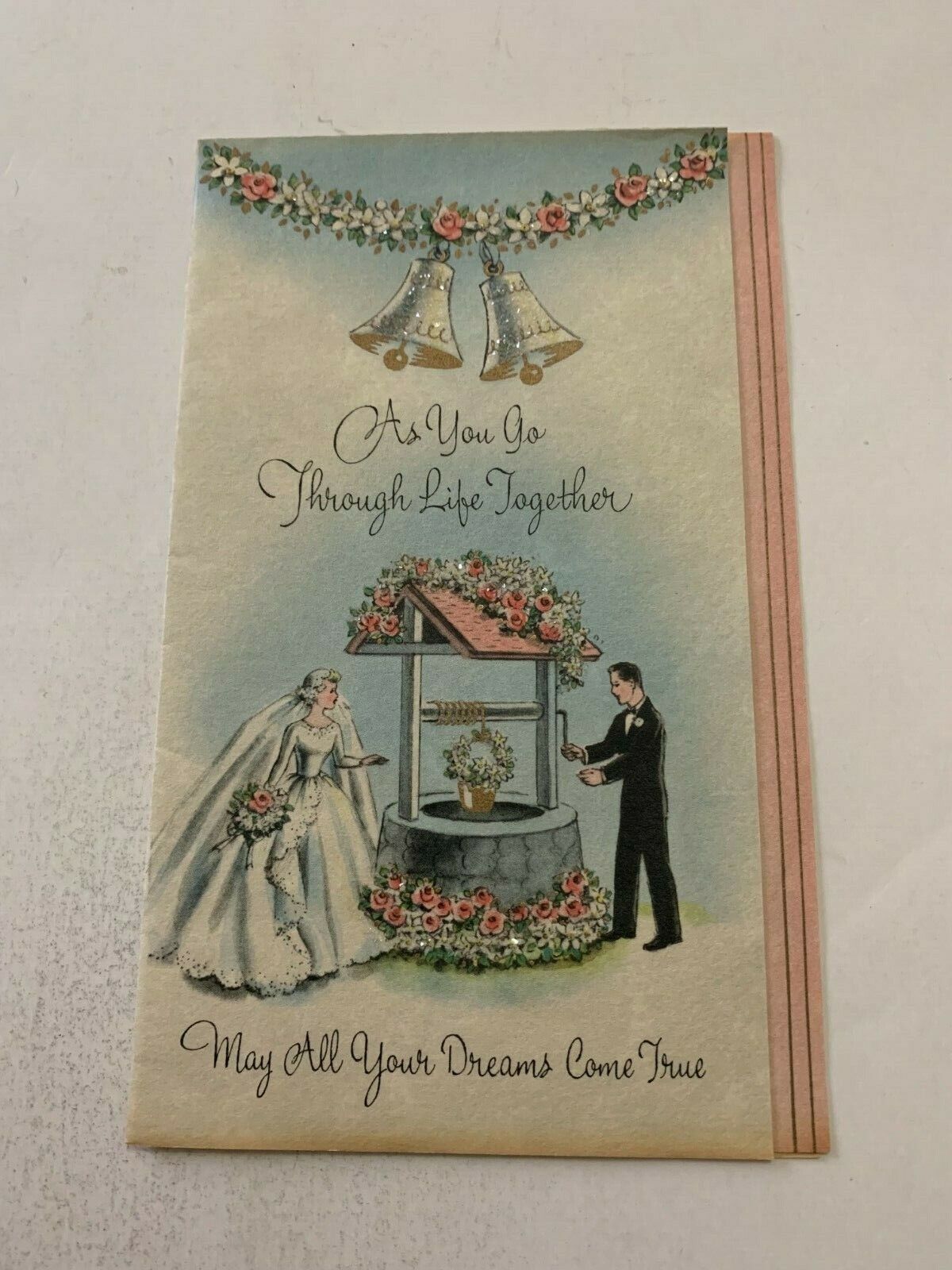 Vintage 1950\'s Wedding Buzza Cardozo Greeting Card Bride Groom Wishing Well