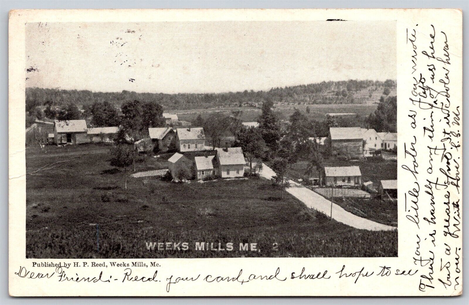 Postcard Weeks Mills Maine 1908 D163
