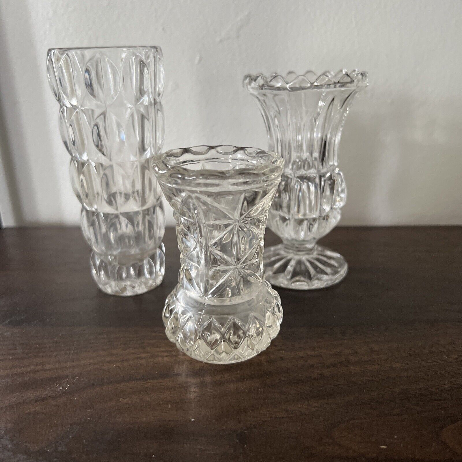Set of 3 Crystal Glass Small Mini Pineapple Shaped Bud Vase Art Decor, Vintage