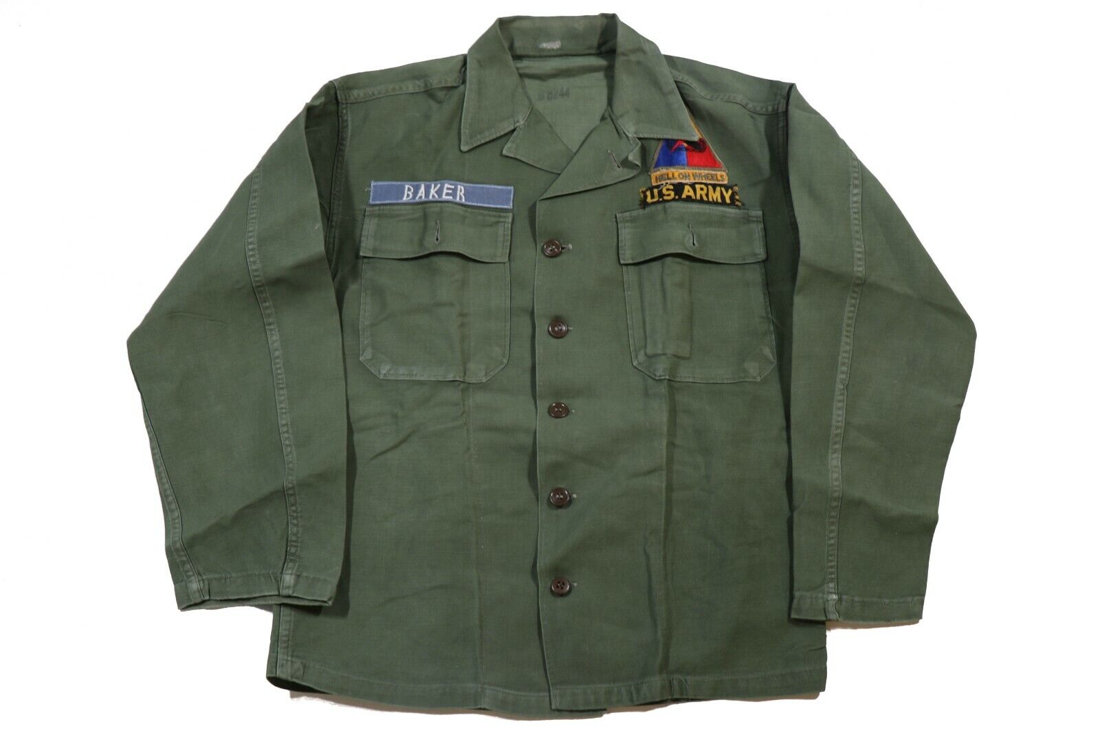 US Vietnam 2nd Armored Division OG-107 Sateen Utility Shirt Jacket Uniform