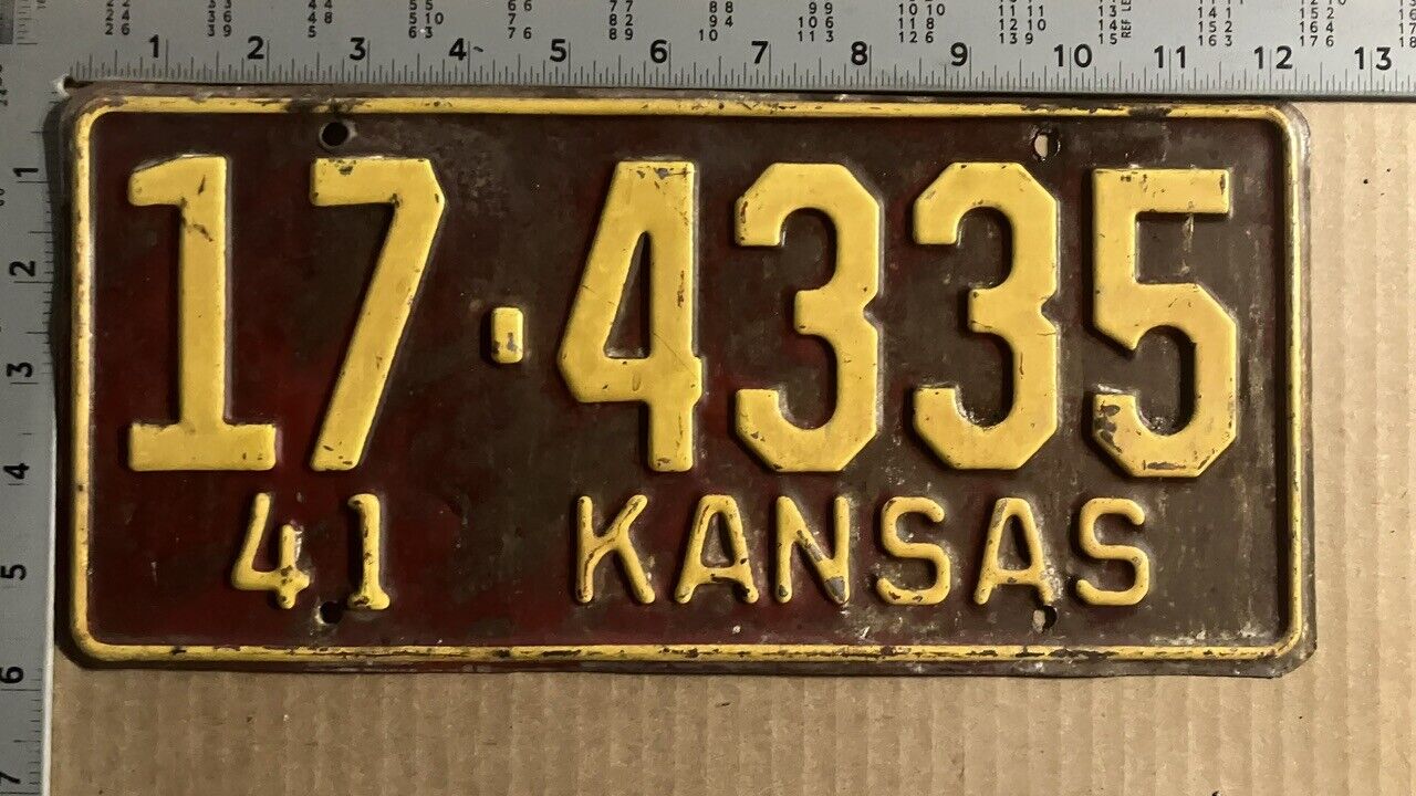 1941 Kansas license plate 17-4335 YOM DMV Bourbon thats BIRD POO isnt it 14590