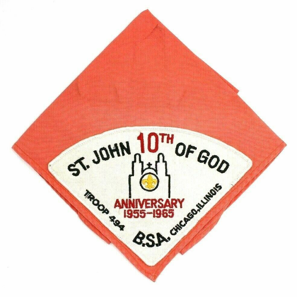 1965 St. John of God 10 Anniv. Troop 494 Chicago, IL Neckerchief Boy Scouts BSA