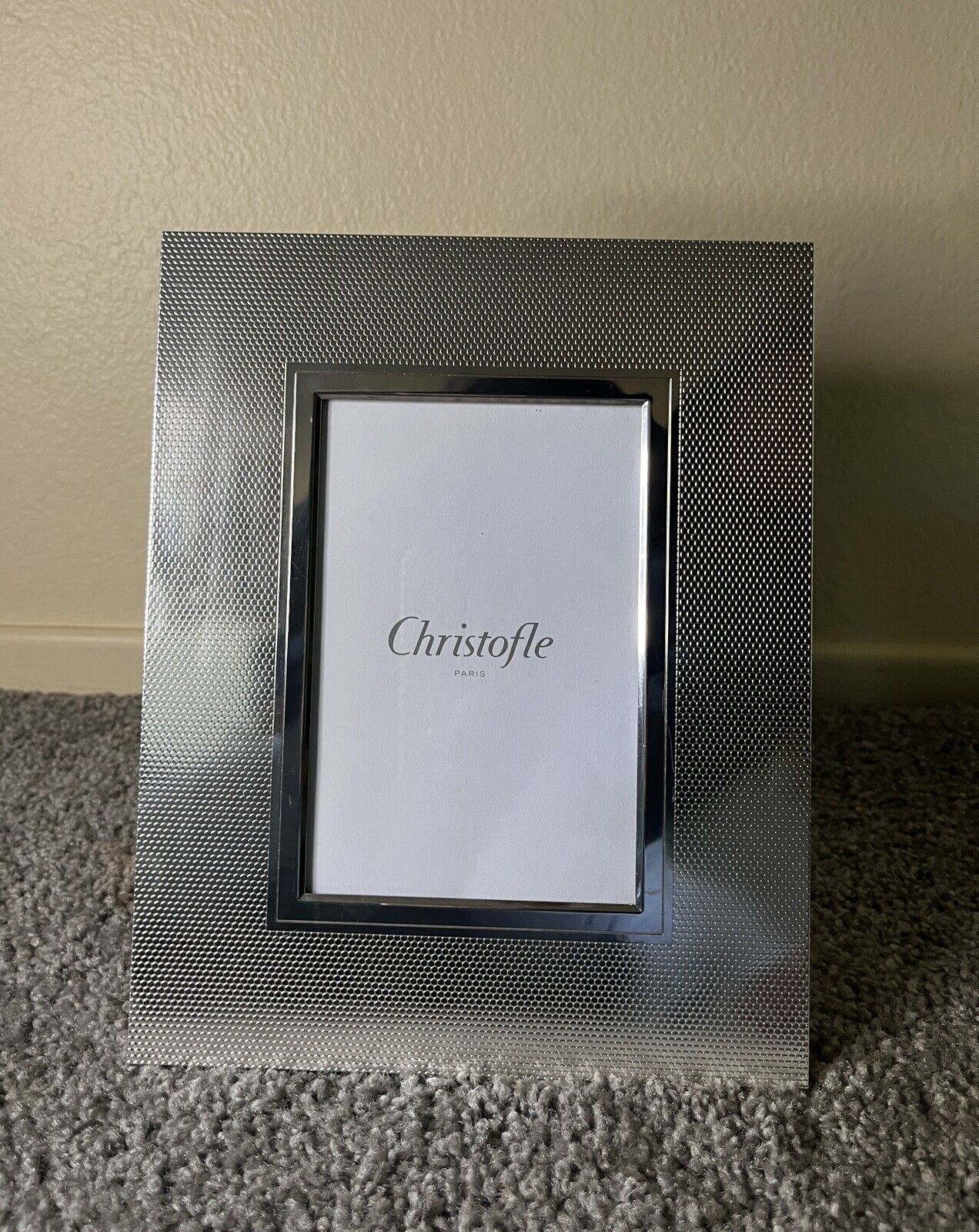 Christofle Paris Honeycomb Texture Mirrored Effect Silver Picture Frame 4”x6”