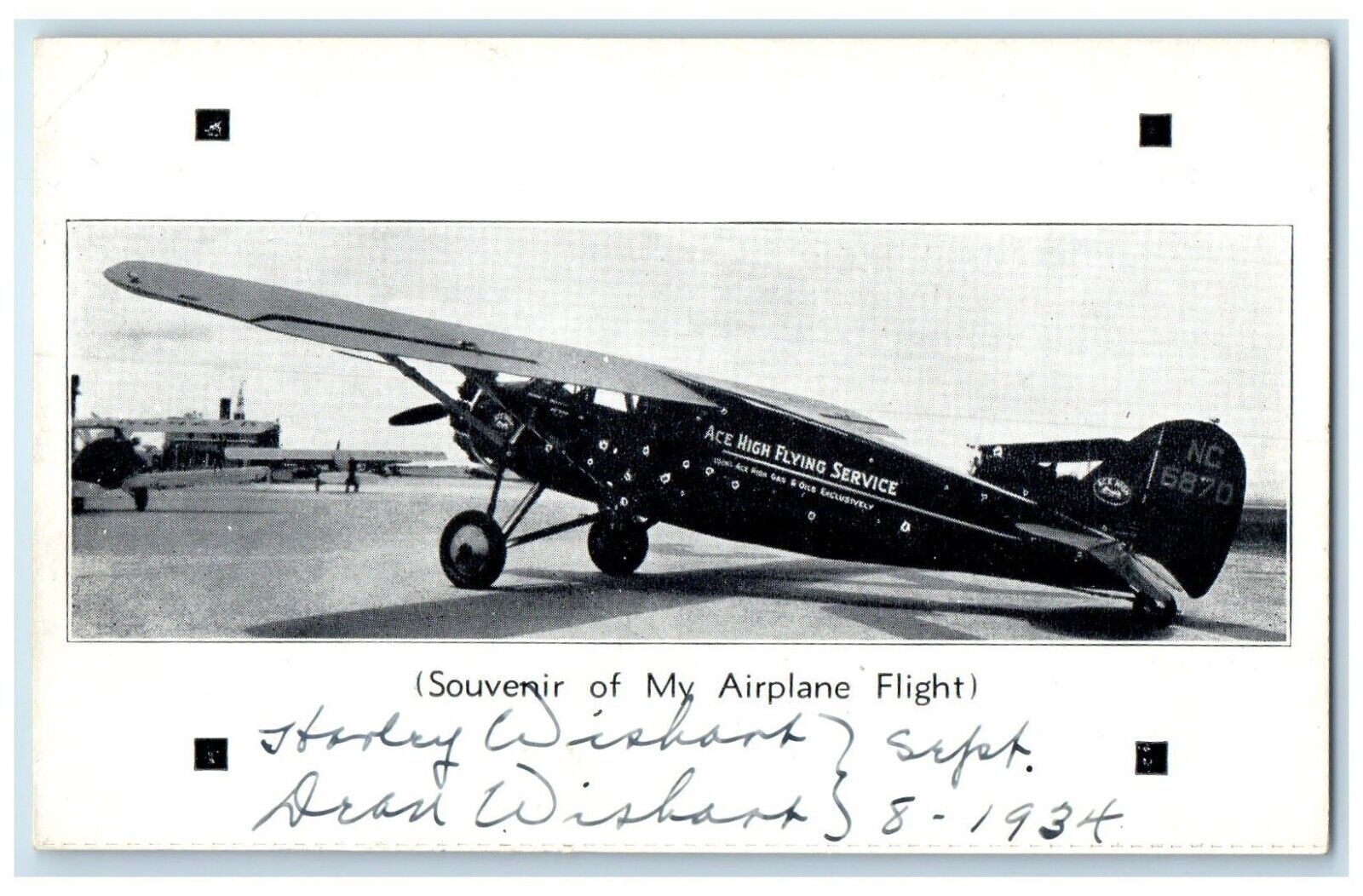 NL 6870 Ace High Airplane Postcard High Flying Service 1934 Posted Vintage