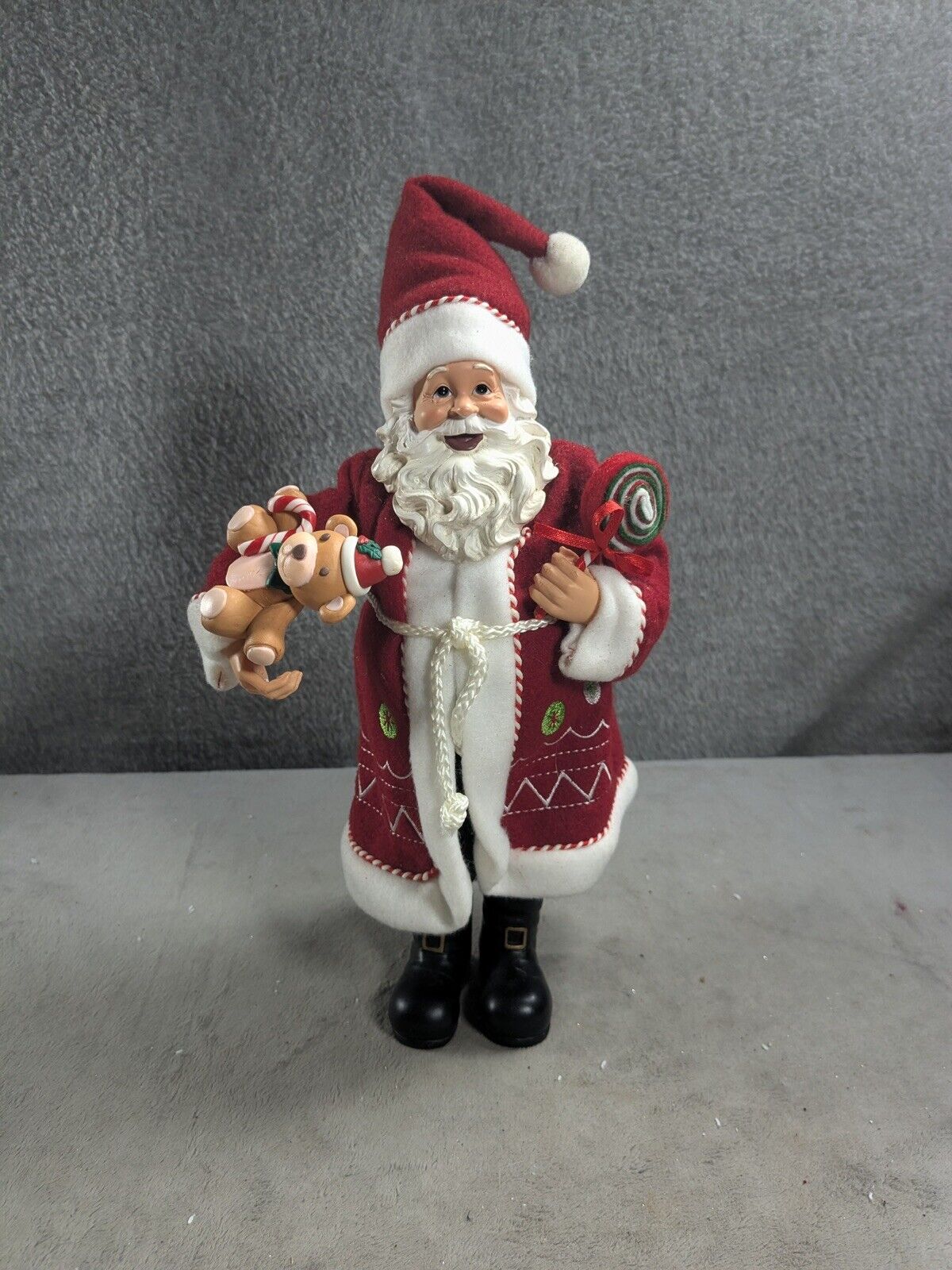 Vintage Christmas Santa Holding Toy Bear And Lollipop 12.5” Tall