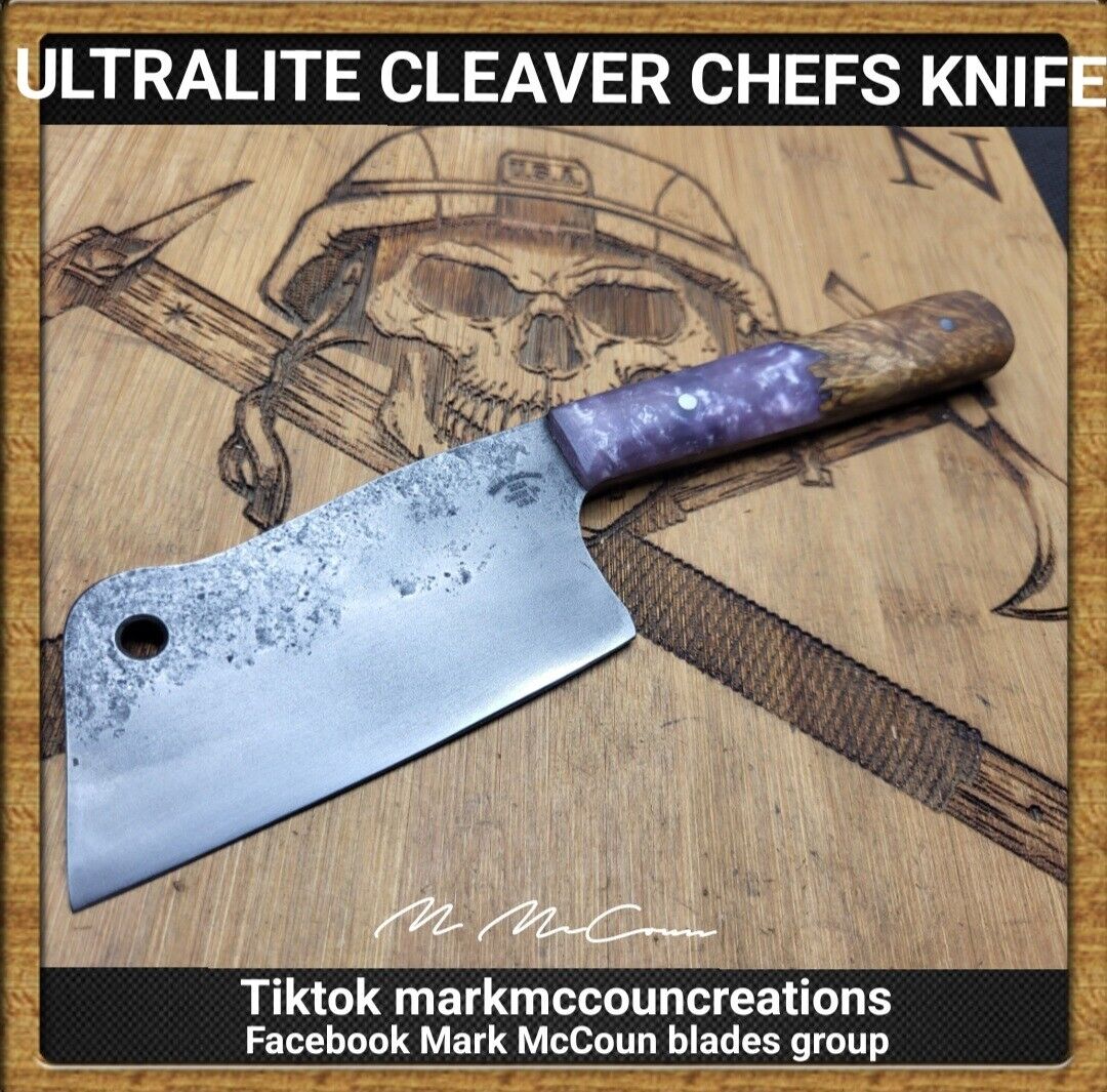 HAND FORGED ULTRALITE CLEAVER CHEFS KNIFE BY MARK MCCOUN MADE IN THE USA 